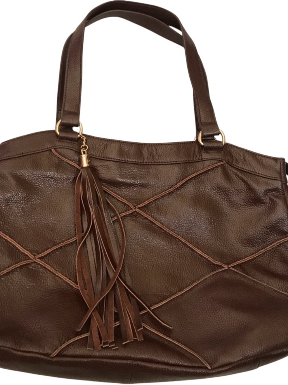 Nyla Noor Classic Brown Women's Leather Tote Bag with Tassel